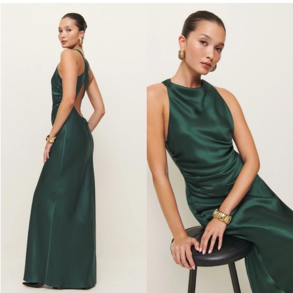 Reformation Emerald Green Satin Maxi Dress